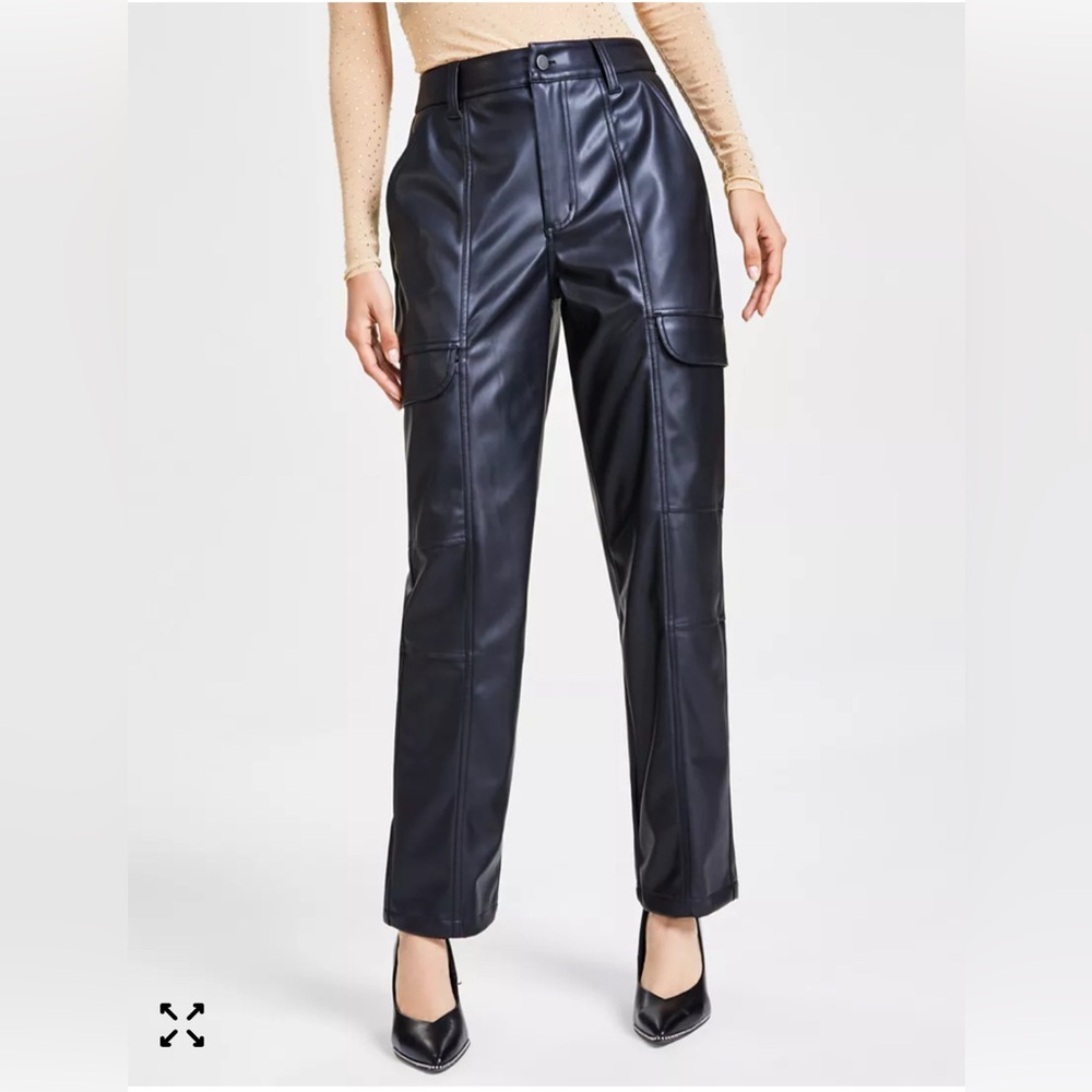 Bar III Women's Faux-Leather Cargo Pants SZ 2